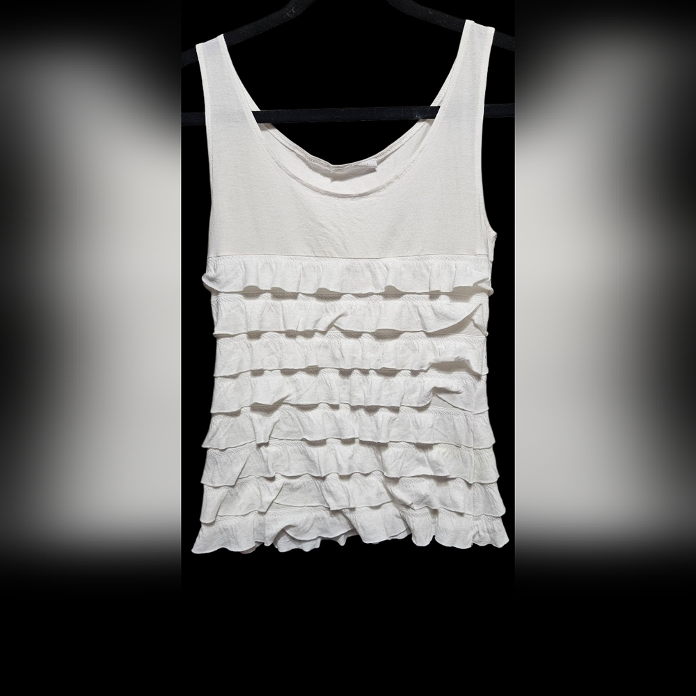 Promod White Layered Ruffle Tank Top